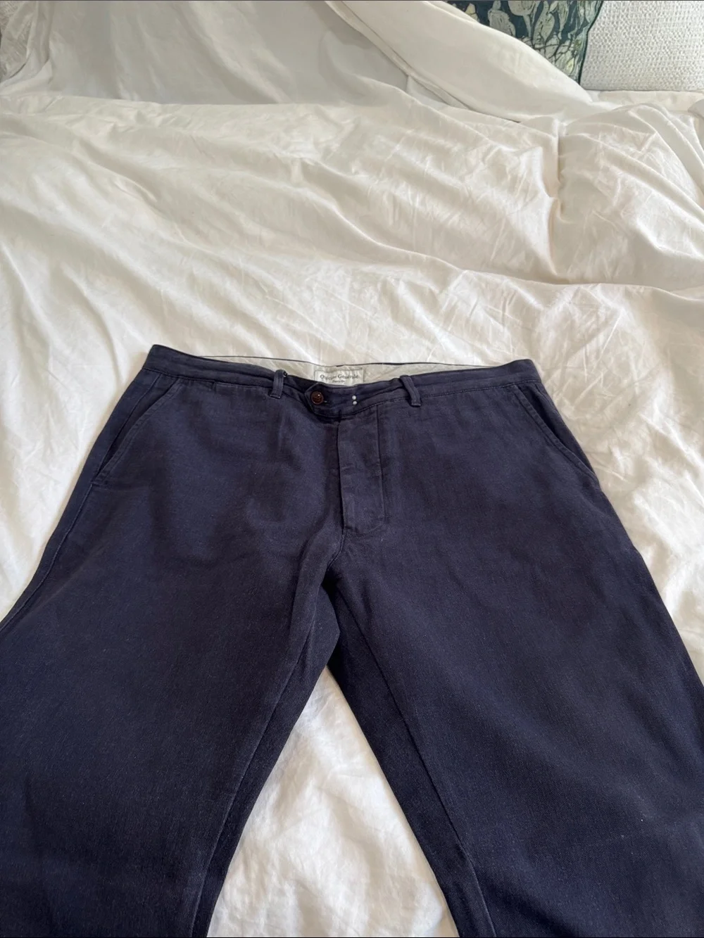 Officine Generale Men's Navy Casual Pants With Hook & Button Fly